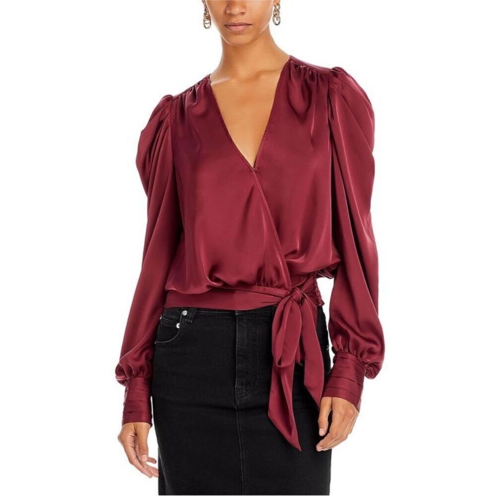 Ramy Brook Womens Pauline Side Tie Bishop Sleeve Wrap Blouse $375